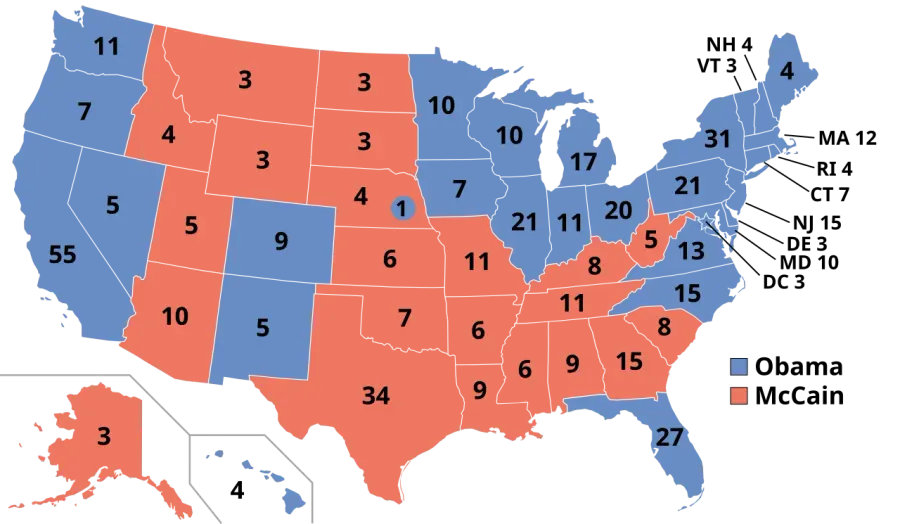 La carte Élection présidentielle américaine de 2008