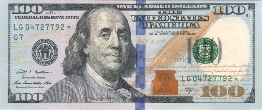 The United States one-hundred-dollar bill card