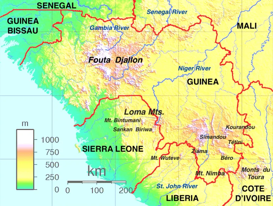 La carte Hauts plateaux de Guinée