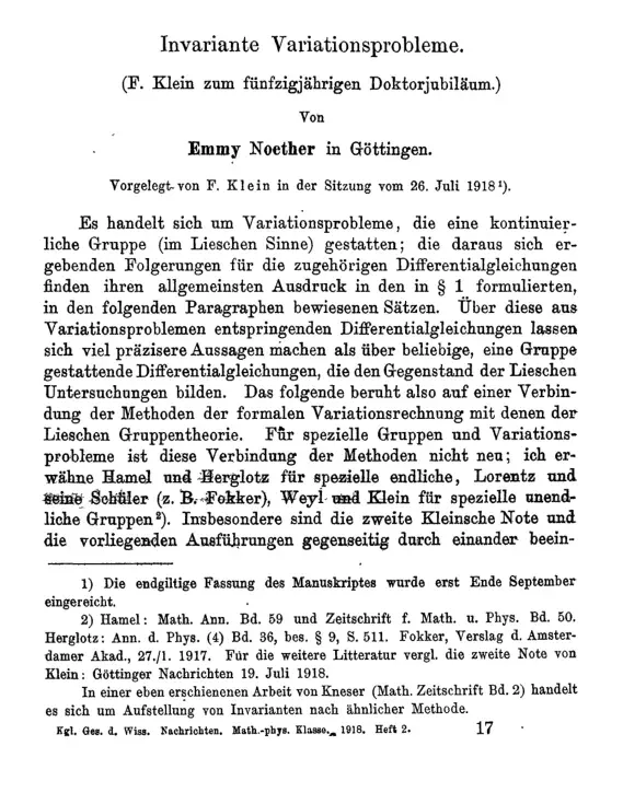 La carte Théorème de Noether