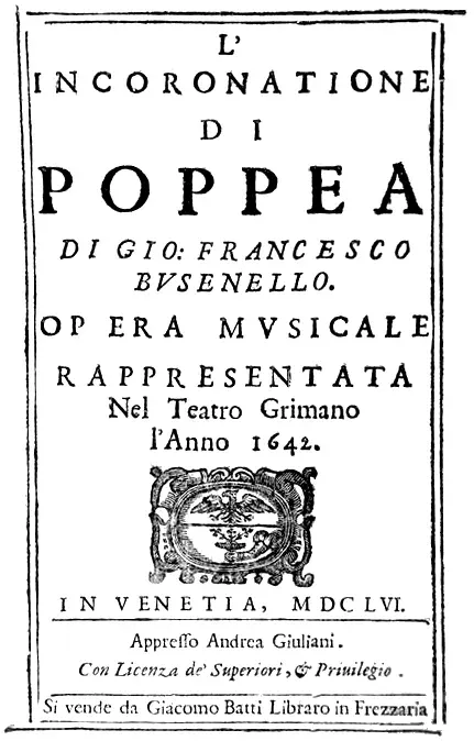 La carte L'incoronazione di Poppea
