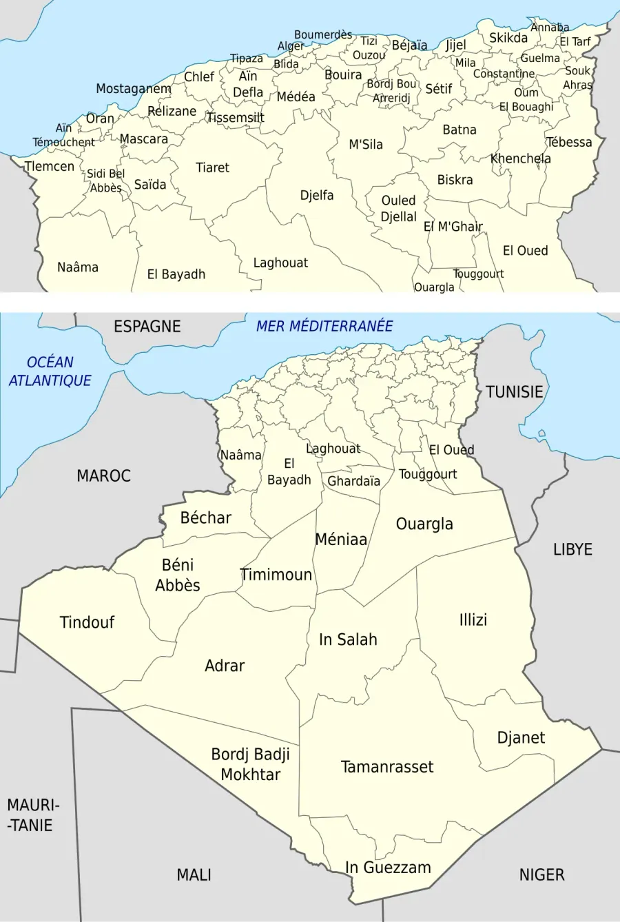 La carte Collectivité territoriale algérienne
