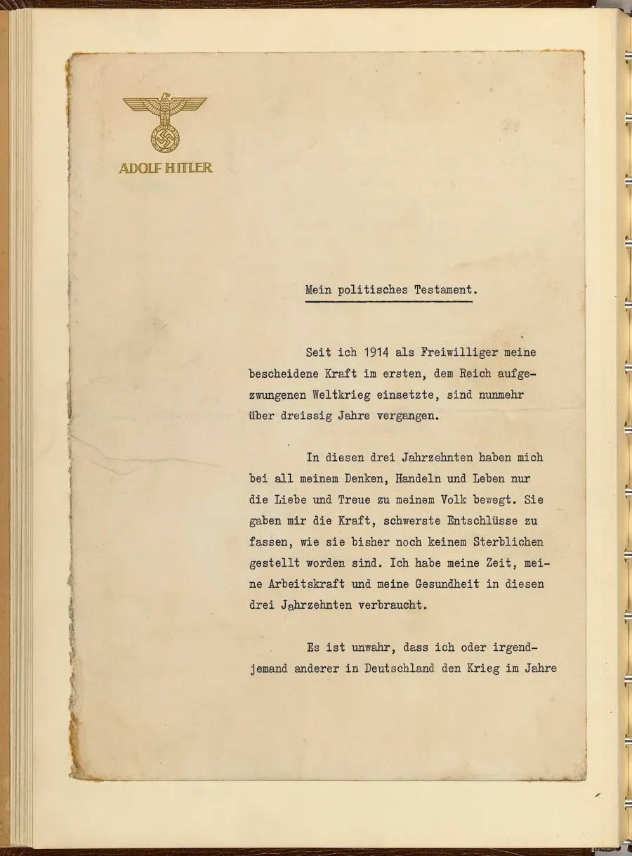 La carte Testament d'Adolf Hitler