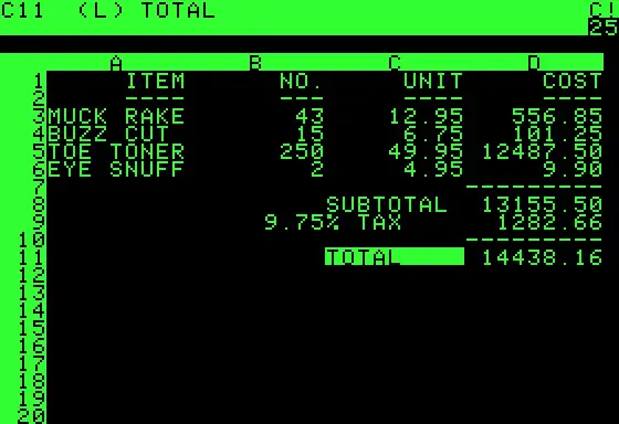 The VisiCalc card
