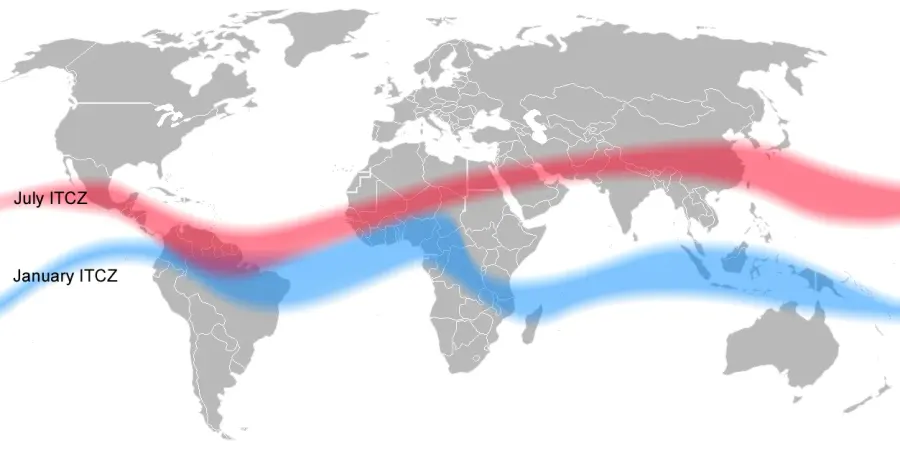 La carte Zone de convergence intertropicale