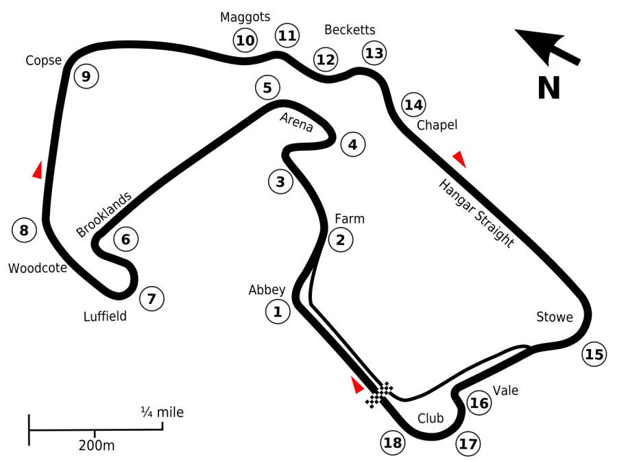 La carte Grand Prix automobile de Grande-Bretagne
