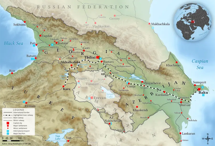 La carte Ligne Bakou-Tbilissi-Kars