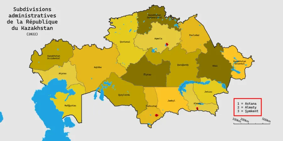 The Regions of Kazakhstan card
