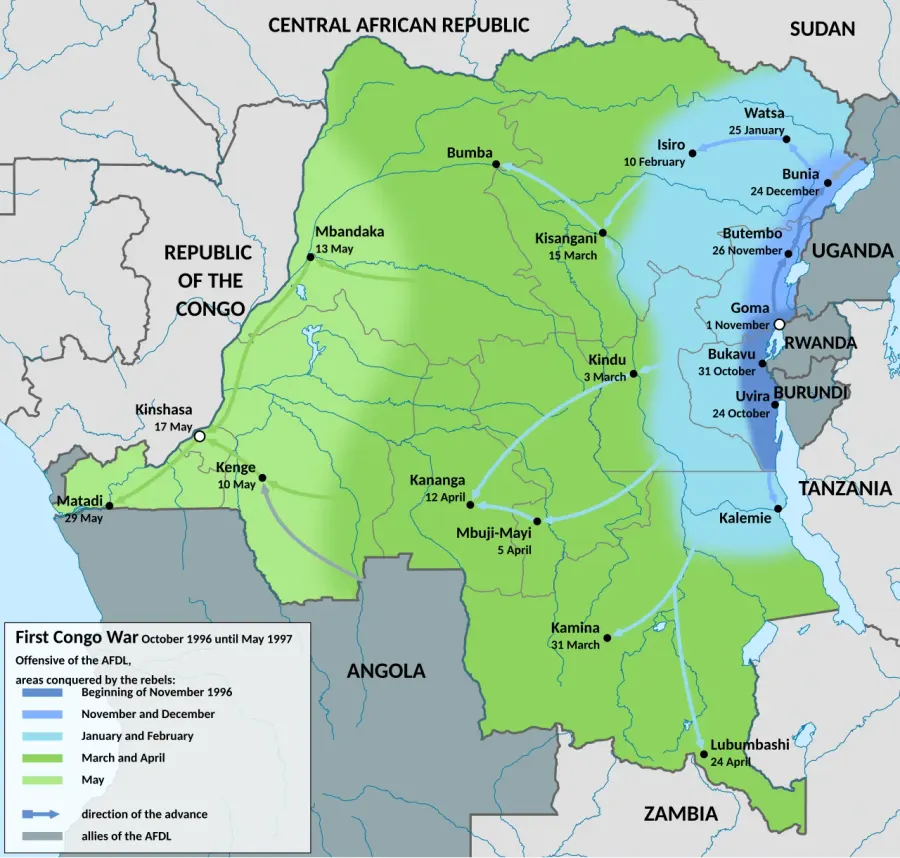 La carte Première guerre du Congo