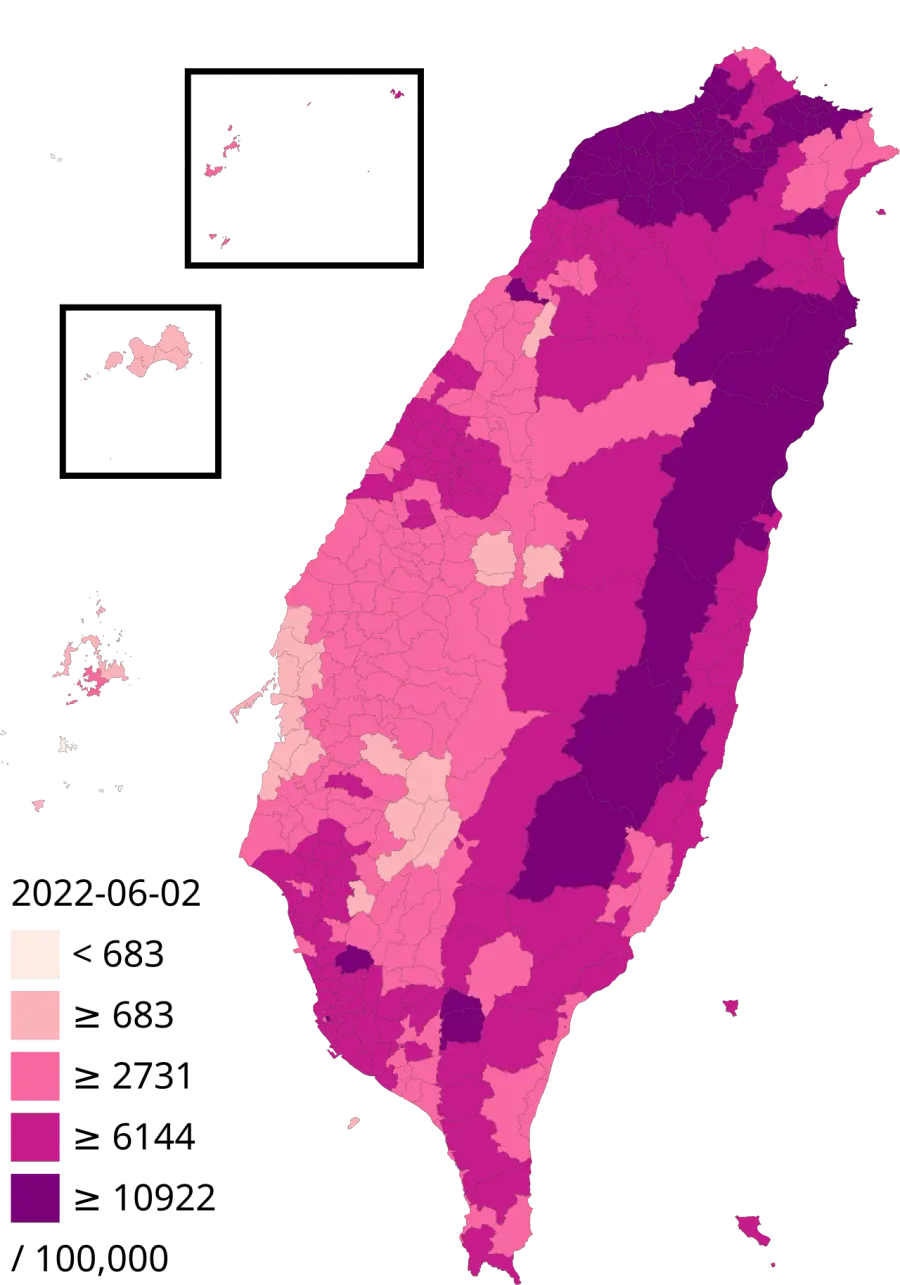 La carte Pandémie de Covid-19 à Taïwan