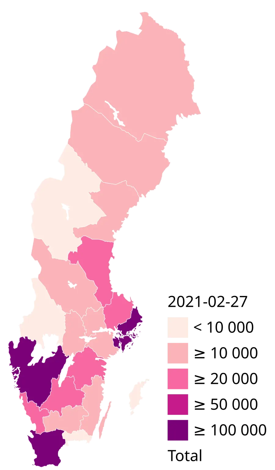 La carte Pandémie de Covid-19 en Suède