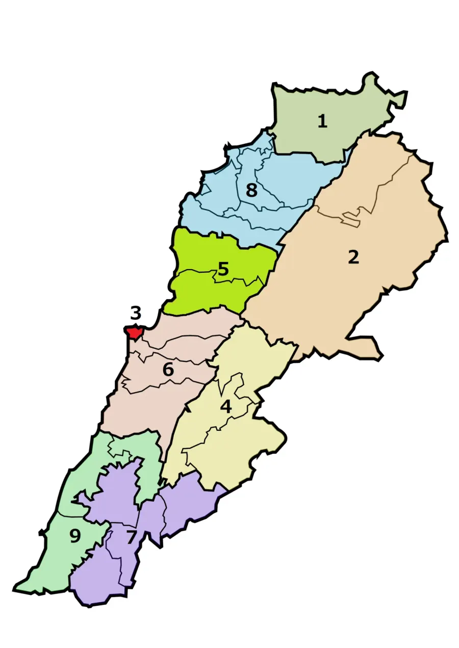 La carte Liste des gouvernorats du Liban