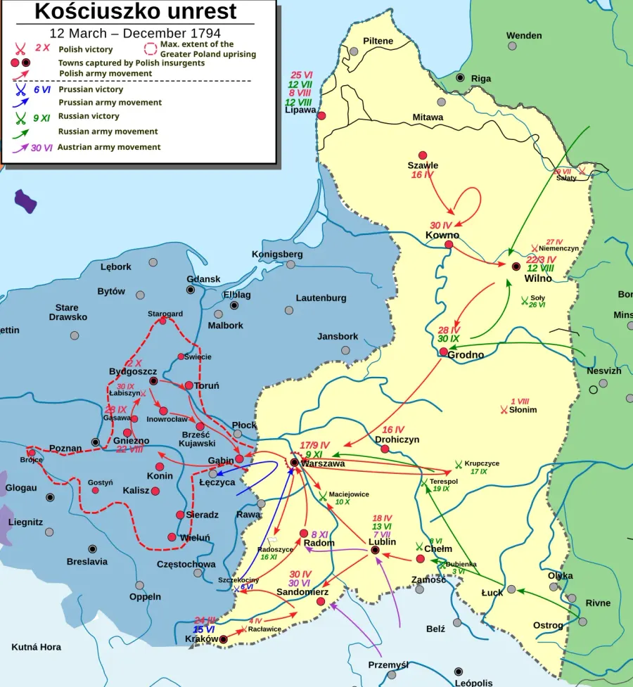 La carte Insurrection de Kościuszko