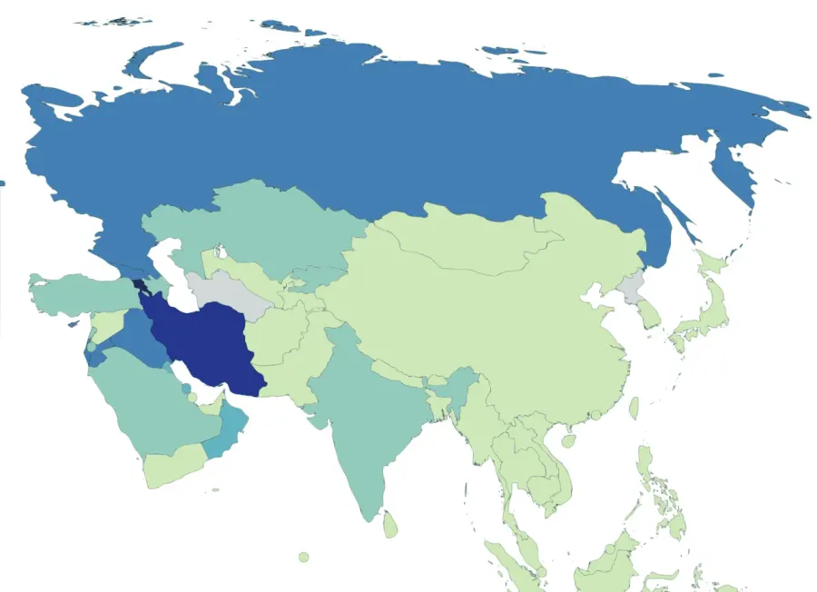 La carte Pandémie de Covid-19 en Asie