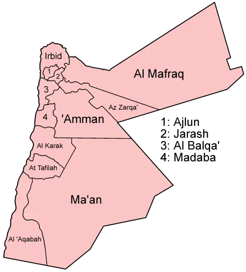 La carte Gouvernorats de la Jordanie