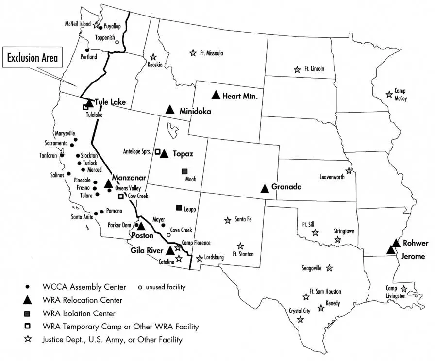 La carte Internement des Nippo-Américains