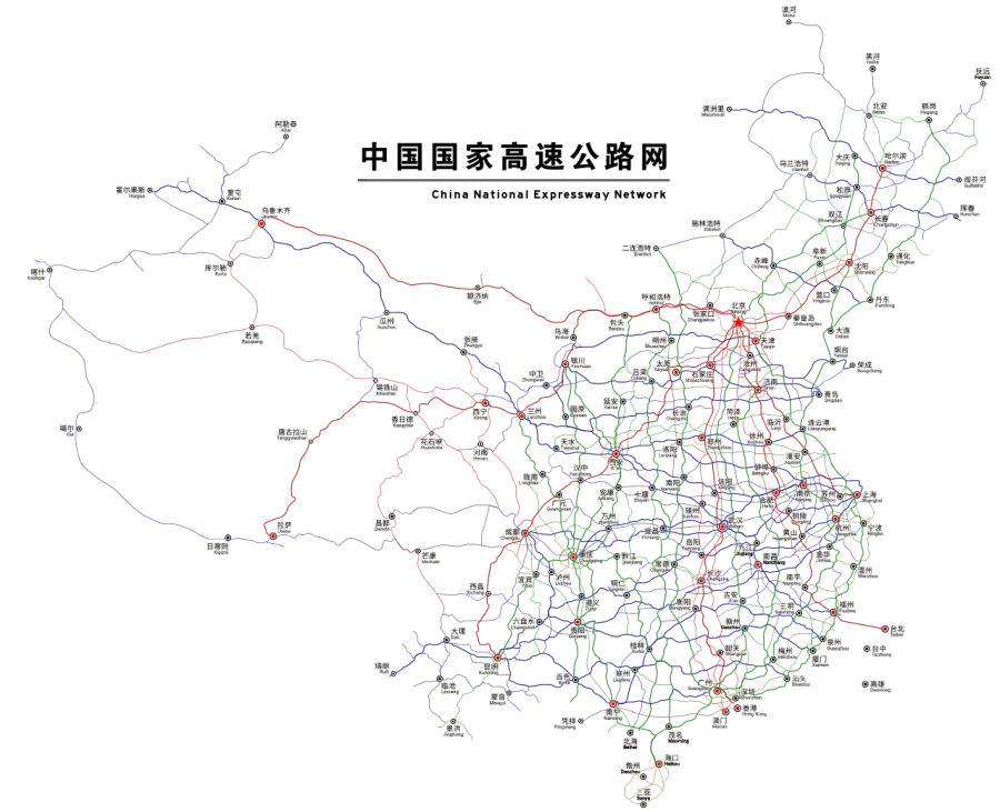 La carte Liste des autoroutes de la Chine